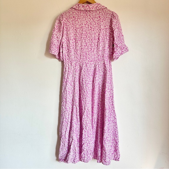 Yas Stelli Flutter-Sleeve Floral Midi Shirtdress Pink White Relaxed Circle S - Picture 8 of 13